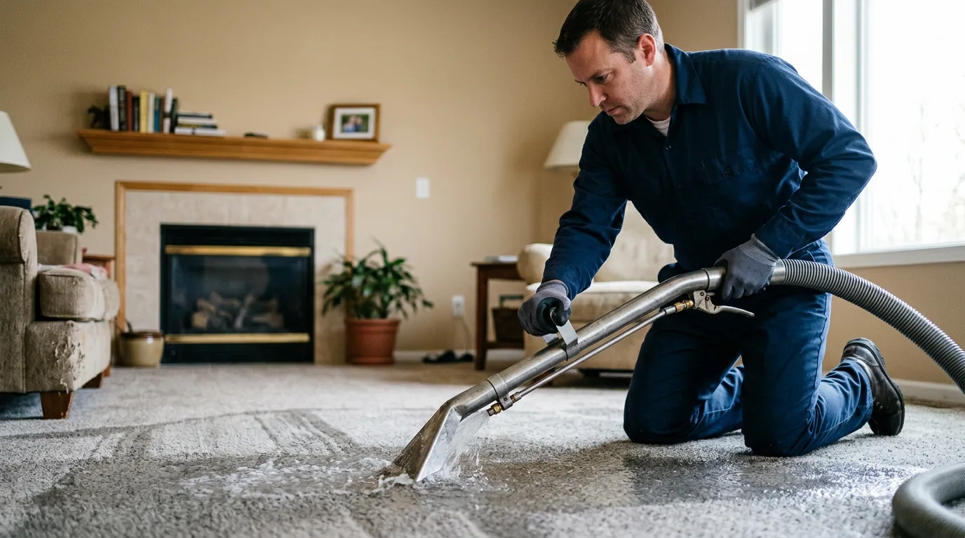 Water damage restoration technician working near Roseland, VA